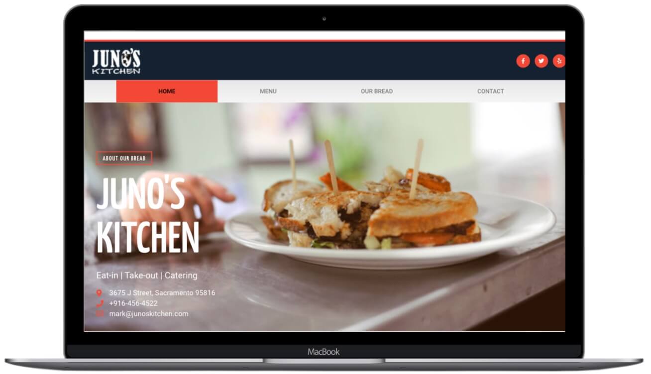 Juno's Restaurant Website Home page